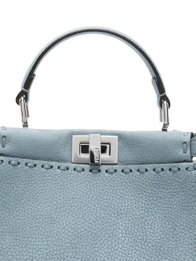 Fendi Mini Selleria Peekaboo Leather Shoulder Bag In Blue