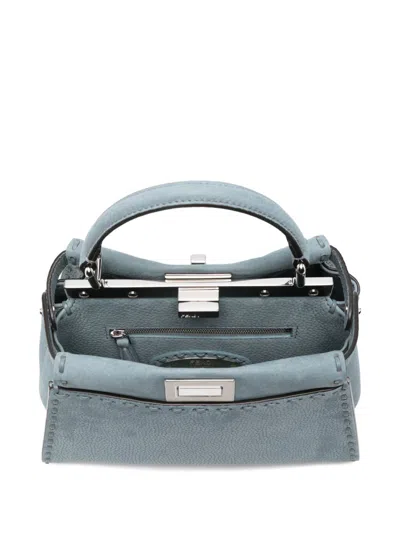 Fendi Mini Selleria Peekaboo Leather Shoulder Bag In Blue