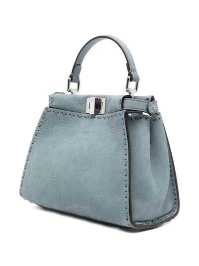 Fendi Mini Selleria Peekaboo Leather Shoulder Bag In Blue