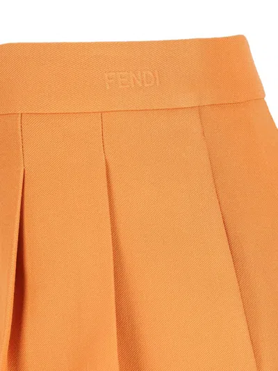 Fendi Wool Tailored Shorts Pleated Pockets Belt Loops In Orange