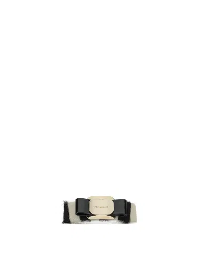 Ferragamo Vara Hair Clips Bow Fur Metal In Black
