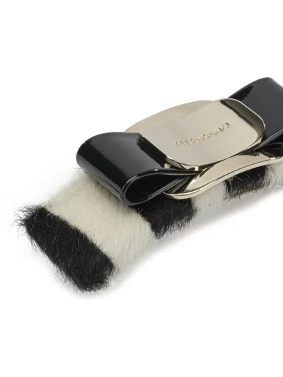 Ferragamo Vara Hair Clips Bow Fur Metal In Black