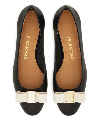 Ferragamo Black And Mascarpone Leather Vara Bow Pumps In Multi