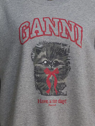 Ganni Margot Kitty Print Sweatshirts Grey In Gray