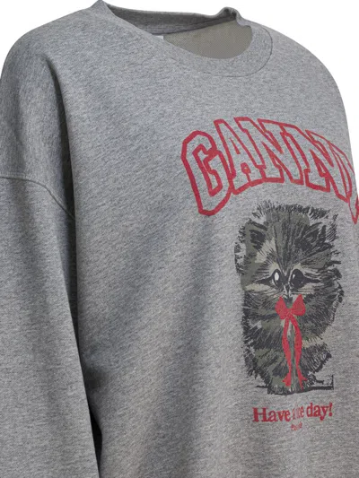 Ganni Margot Kitty Print Sweatshirts Grey In Gray