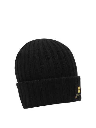 Ganni Women Wool Blend Beanie In Black