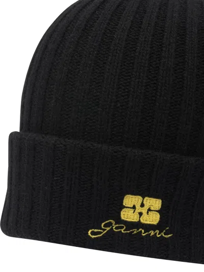 Ganni Women Wool Blend Beanie In Black