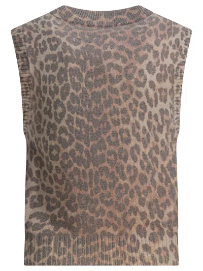 Ganni Wool Vest With Logo Knitwear Brown In Brown