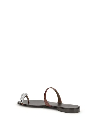 Giuseppe Zanotti Brown Calf Leather Bos Taurus Flat Sandals In Brown