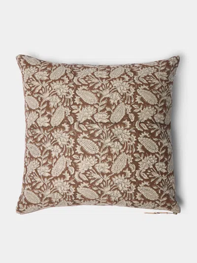 Chamois Block-printed Linen Cushions - 19.5in/50cm (set Of 2) In Brown