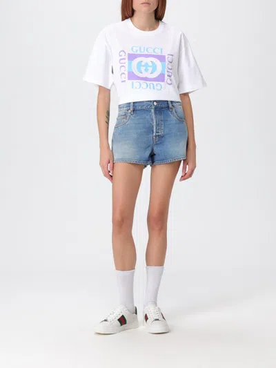 Gucci Shorts Woman Gnawed Blue In Blue