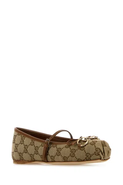 Gucci Women Gg Fabric Ballerinas With Iconic Horsebit In Brown