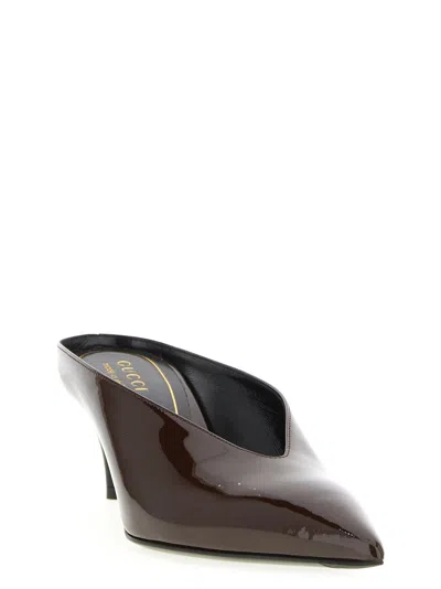 Gucci Women Sabot 97 In Glossy Patent Leather In Brown