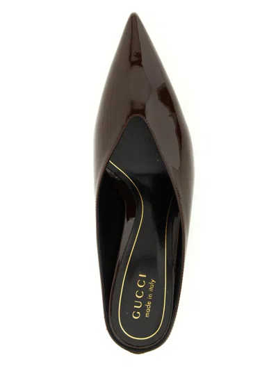Gucci Women Sabot 97 In Glossy Patent Leather In Brown