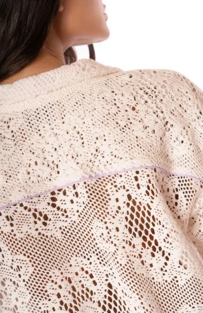 Maaji Flowery Solene Open Knit Crop Cover-up Shirt In White