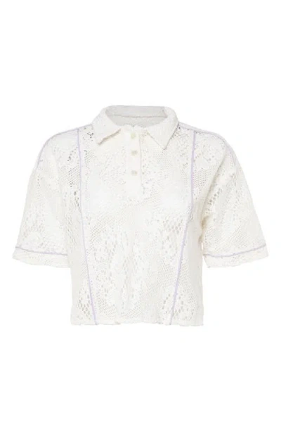 Maaji Flowery Solene Open Knit Crop Cover-up Shirt In White