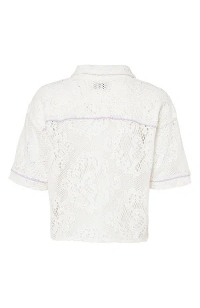 Maaji Flowery Solene Open Knit Crop Cover-up Shirt In White