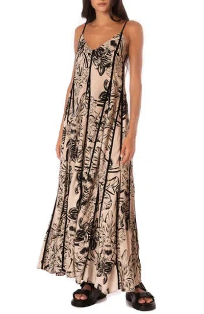 Maaji Sepia Fiori Lily Linen Blend Cover-up Maxi Dress In Brown