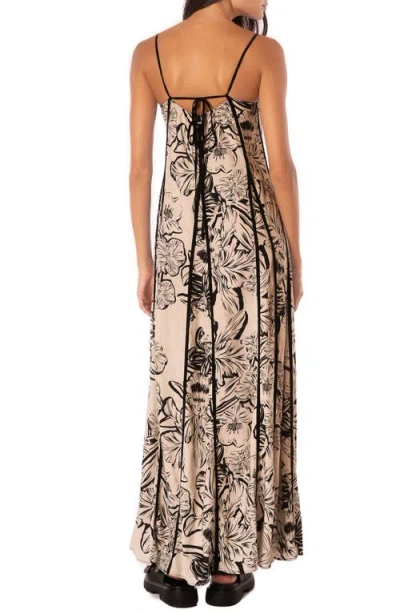 Maaji Sepia Fiori Lily Linen Blend Cover-up Maxi Dress In Brown