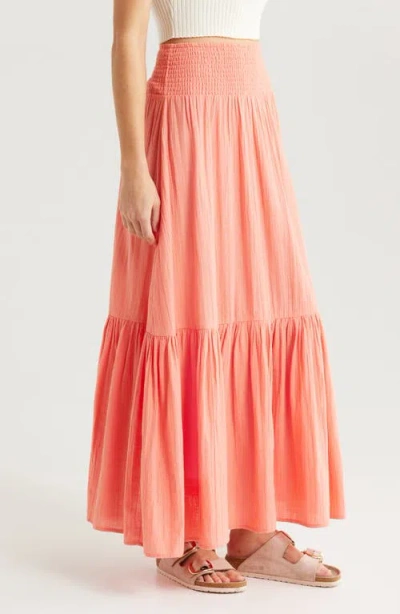 Billabong In The Palms Tiered Cotton Maxi Skirt In Orange