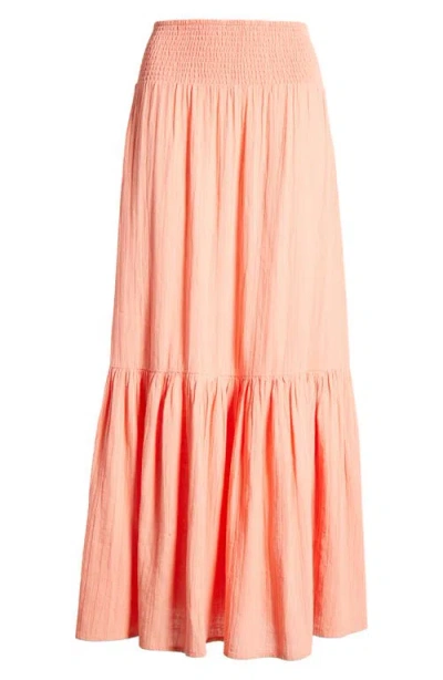Billabong In The Palms Tiered Cotton Maxi Skirt In Orange