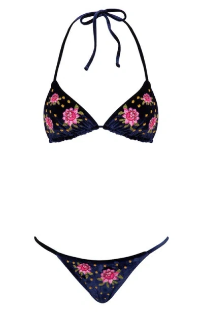 Maaji Bouquet Bliss Balmy Reversible Triangle Bikini Top In Blue