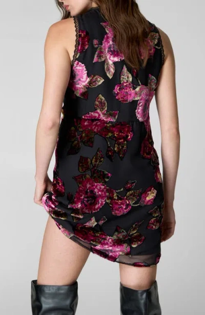 Nasty Gal Floral Devore Lace Trim Minidress In Black