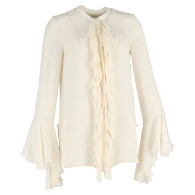 Khaite Keith Ruffled Blouse In Ivory Silk In White