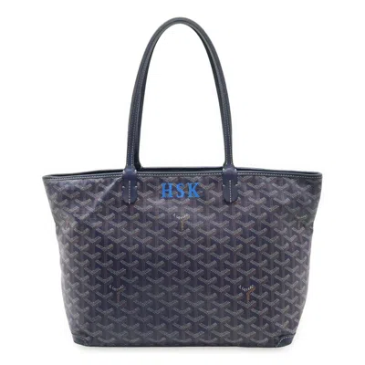 Pre-owned Goyard Artois Pm Tote Bag Navy Pvc/leather In Blue