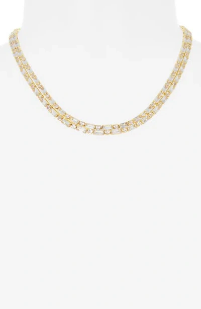 Nordstrom Rack Round & Baguette Cut Cubic Zirconia Collar Necklace In Gold