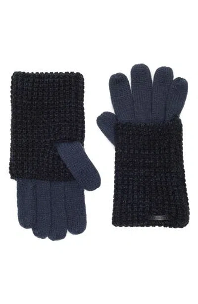 Allsaints Angled Stitch Marled Gloves In Blue
