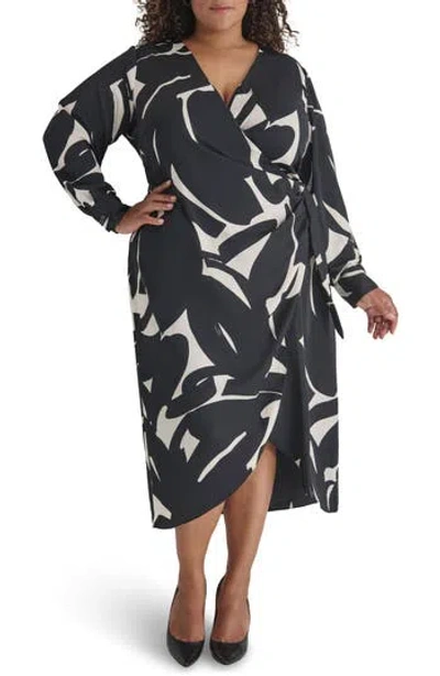 Dkny Long Sleeve Midi Dress In Multi