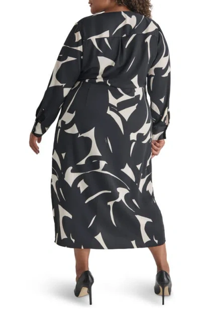 Dkny Long Sleeve Midi Dress In Multi