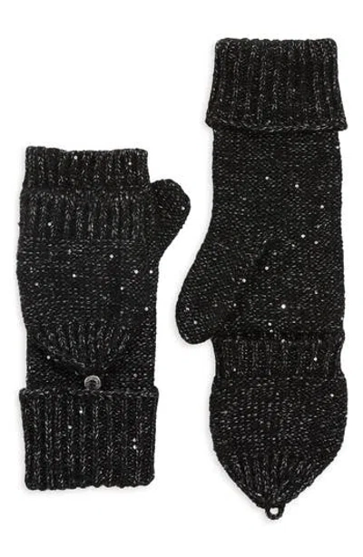 Calvin Klein Mini Sequin Flip Top Gloves In Black