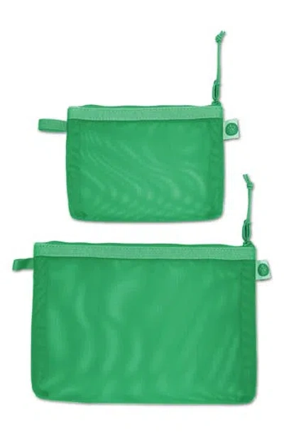 Baboon To The Moon Set Of 2 Monomesh Pouches In Green