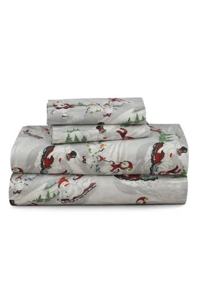 Azores Home Winter Wonderland Cotton Flannel Sheet Set In Gray