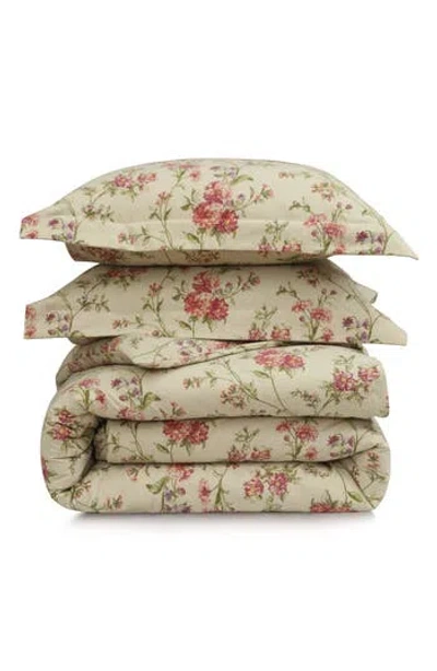 Azores Home Dollhouse Floral Heavyweight Cotton Flannel Duvet Cover & Sham Set In Brown