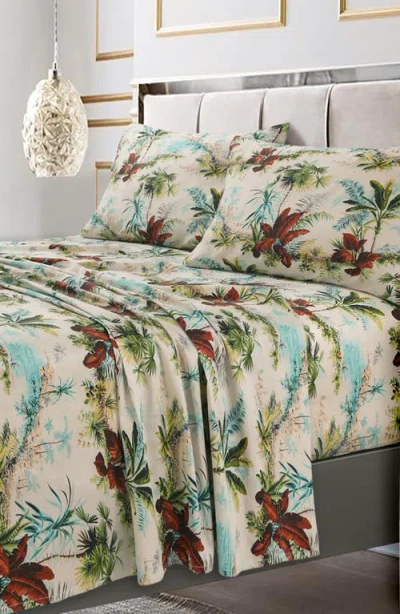 Azores Home Paradise Island 300 Thread Count Cotton Percale Sheet Set In Multi