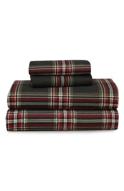Azores Home Heritage Plaid Cotton Flannel Sheet Set In Brown