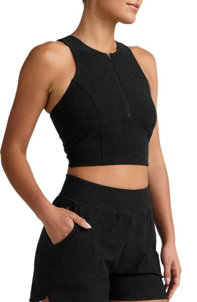 Beyond Yoga Space Dye Move Up Half Zip Tank In Black