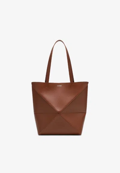 Loewe Medium Puzzle Fold Tote Bag In Light Brown Leather Women In Brown