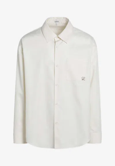 Loewe Men Cotton Shirt With An Embroidered Anagram Logo In White