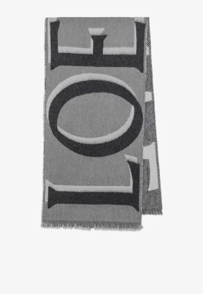 Loewe Maxi Logo Wool-blend Scarf In Gray