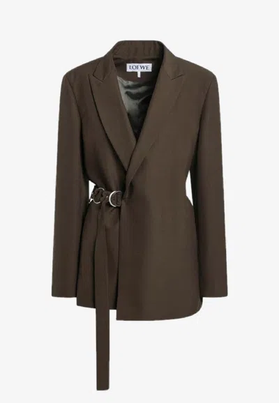 Loewe Khaki Green Double-breasted Wool Jacket Women In Brown