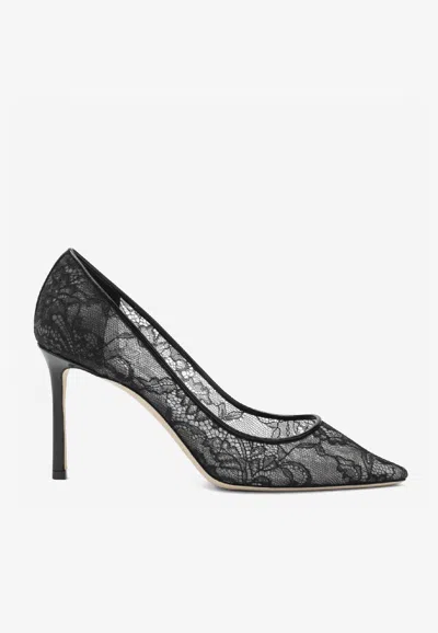 Jimmy Choo Romy 85 Leather-trimmed Lace Pumps In Black