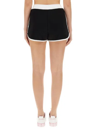 Dolce & Gabbana Shorts In Jersey Di Cotone Con Ricamo Logo Dg In Black