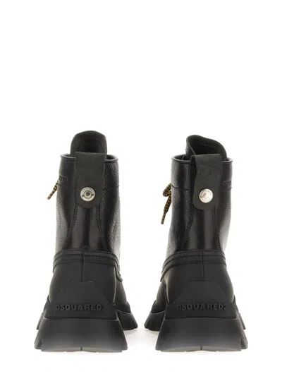 Dsquared2 Black Leather Lace-up Ankle Boots For Men With Debossed Logo In Black