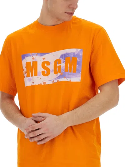 Msgm T-shirt With Logo In Orange