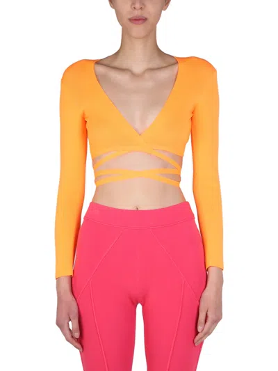 Msgm Wrap Knitted Crop Top In Orange