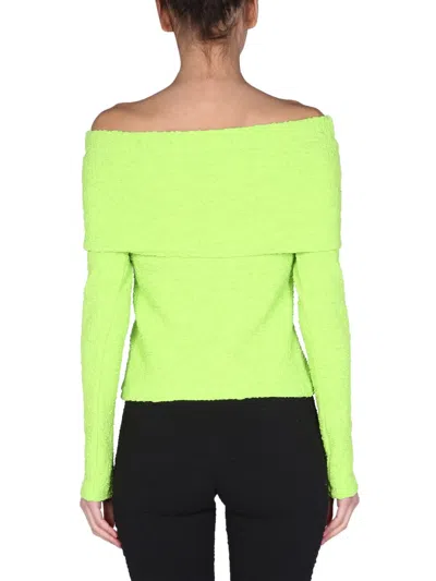 Msgm Embossed Fabric Fitted Top In Green